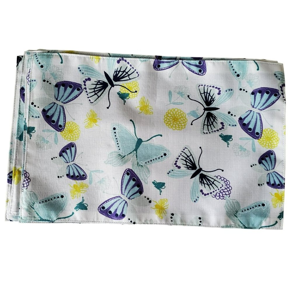 Butterfly Placemats, Set of 4, Fabric, Home Collection, Blue Yellow, Polyester